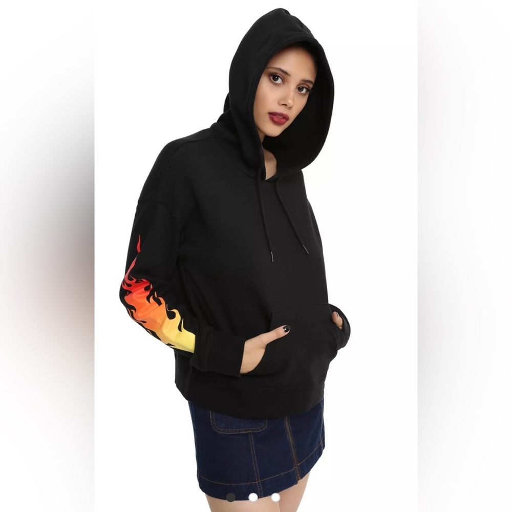 Stylish Black Hoodie with Flame Detail